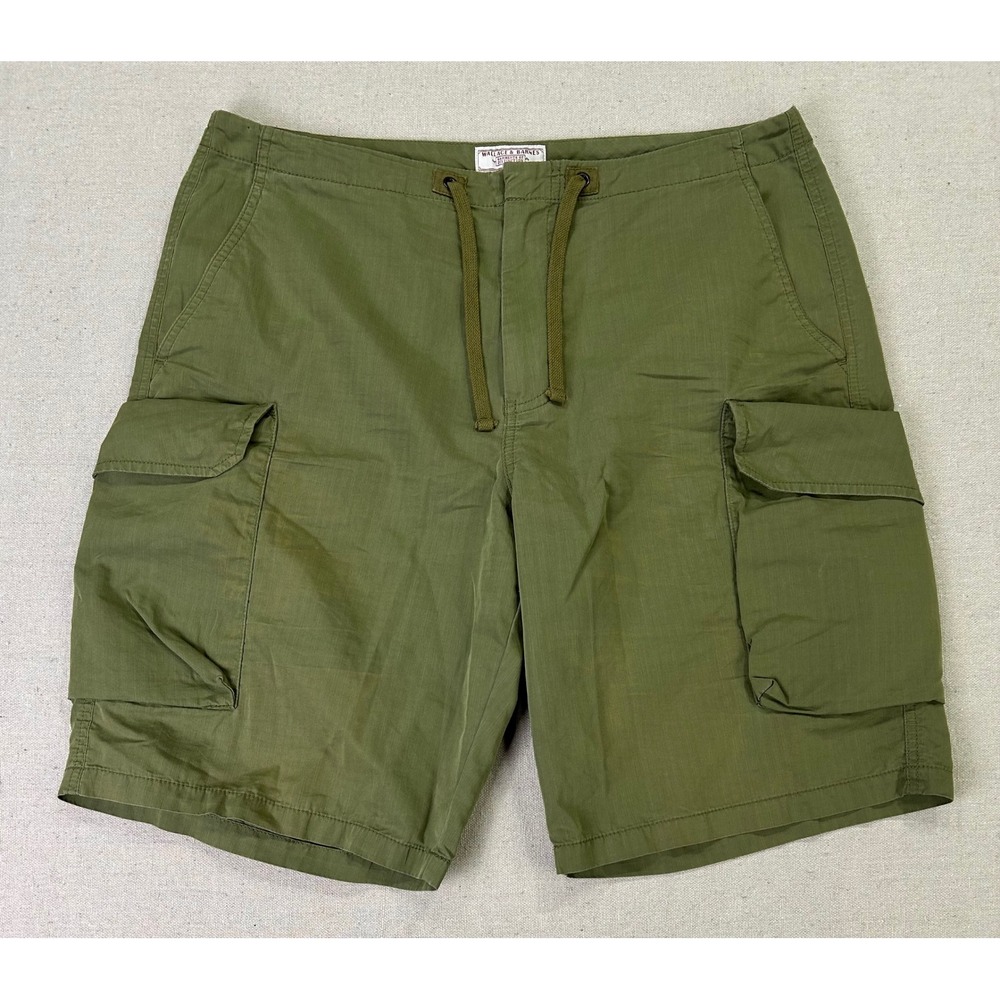 Wallace & Barnes Men's 33 Olive Military Green Ripstop Cargo Shorts Drawstring